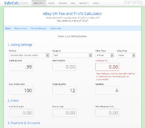 ebay and paypal calculator uk.